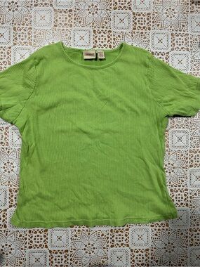 Crossroads Lime Green Ribbed Knit Short Sleeve Top Women’s Large